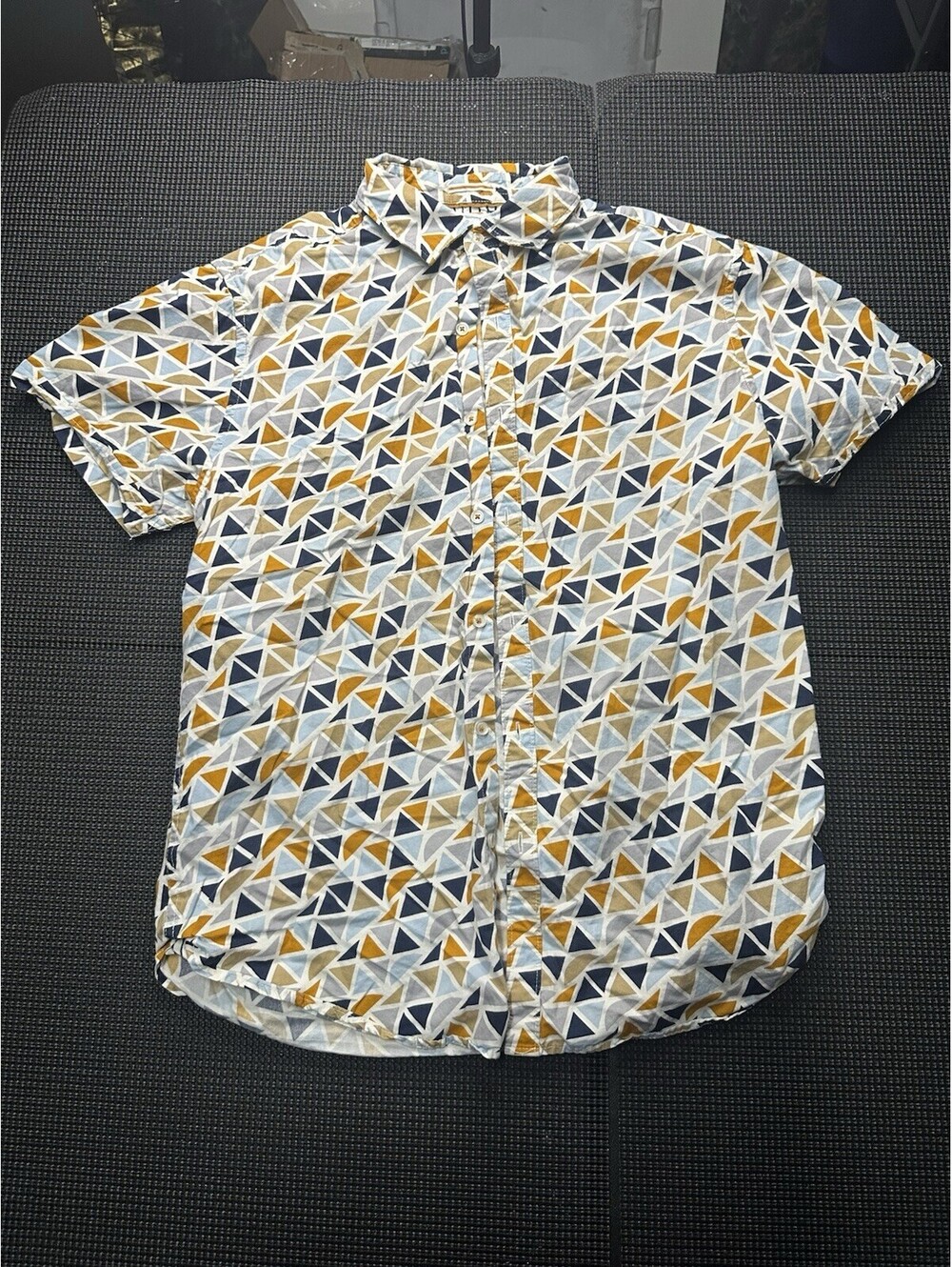 Cactus Man Ricky Singh Geometric Button Up Shirt Mens M Blue Yellow Casual